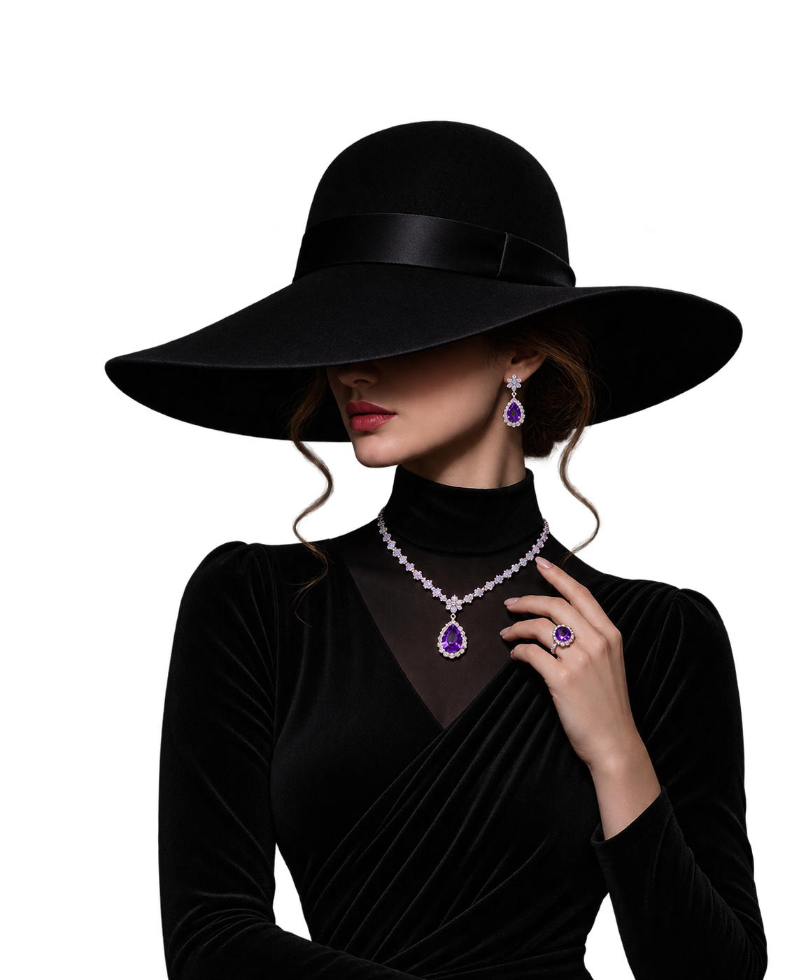 Premium Corintti jewellery presentation with a realistic model on desktop and a full luxury jewellery set on mobile