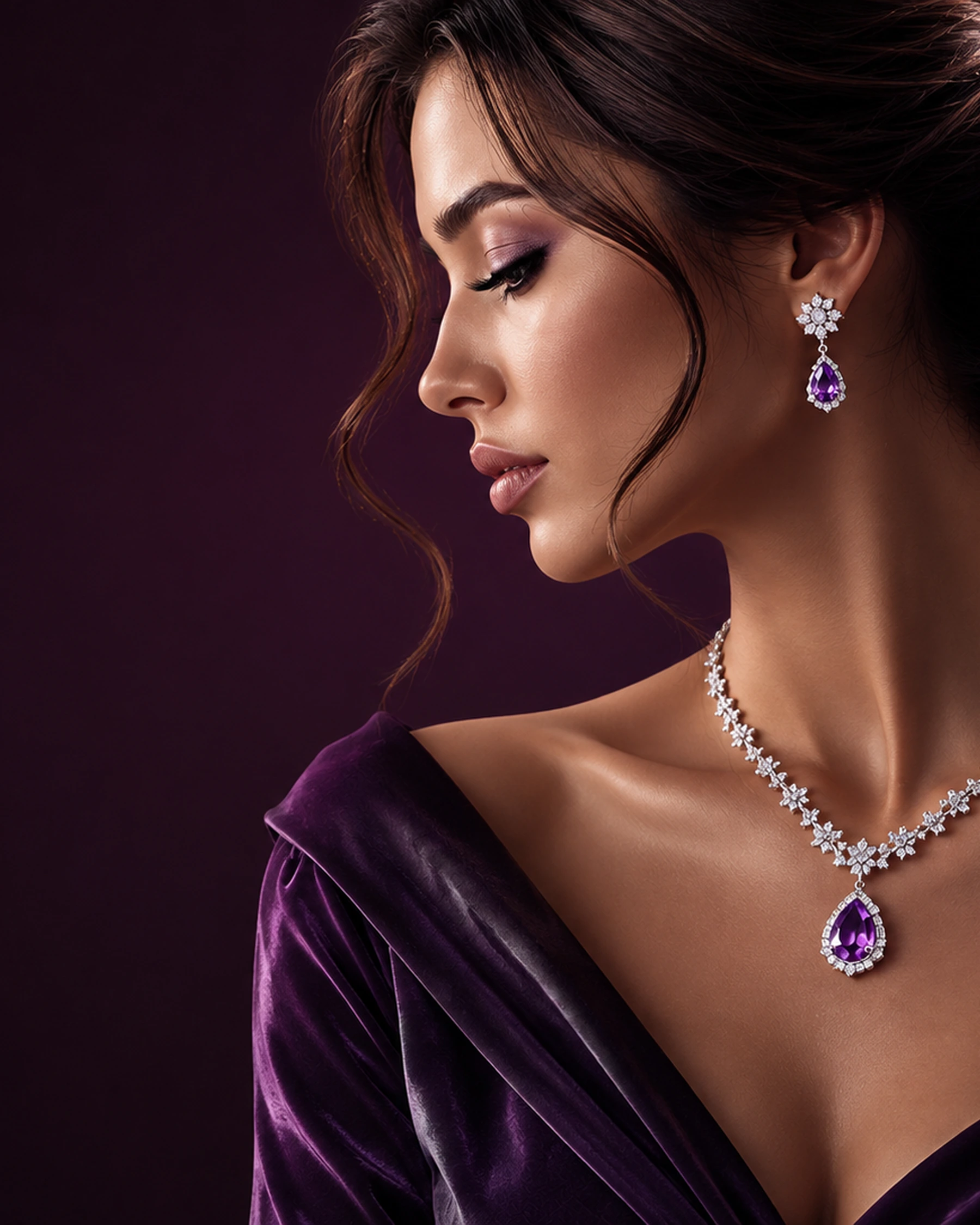 Editorial portrait of a Corintti woman wearing amethyst jewellery
